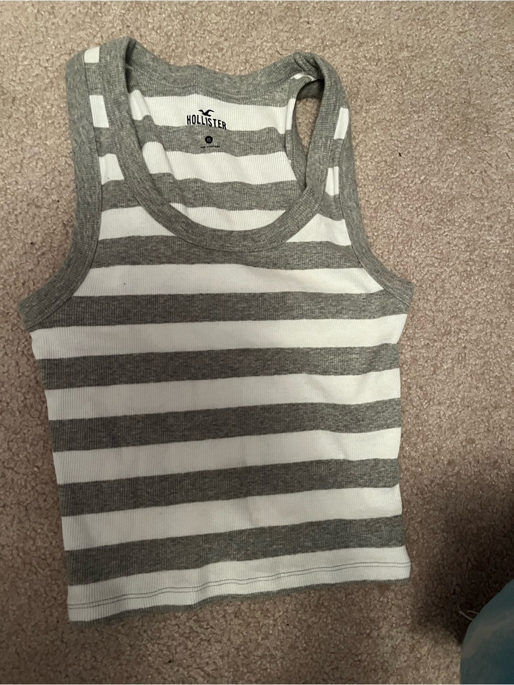 Hollister Gray & White Striped Ribbed Tank
